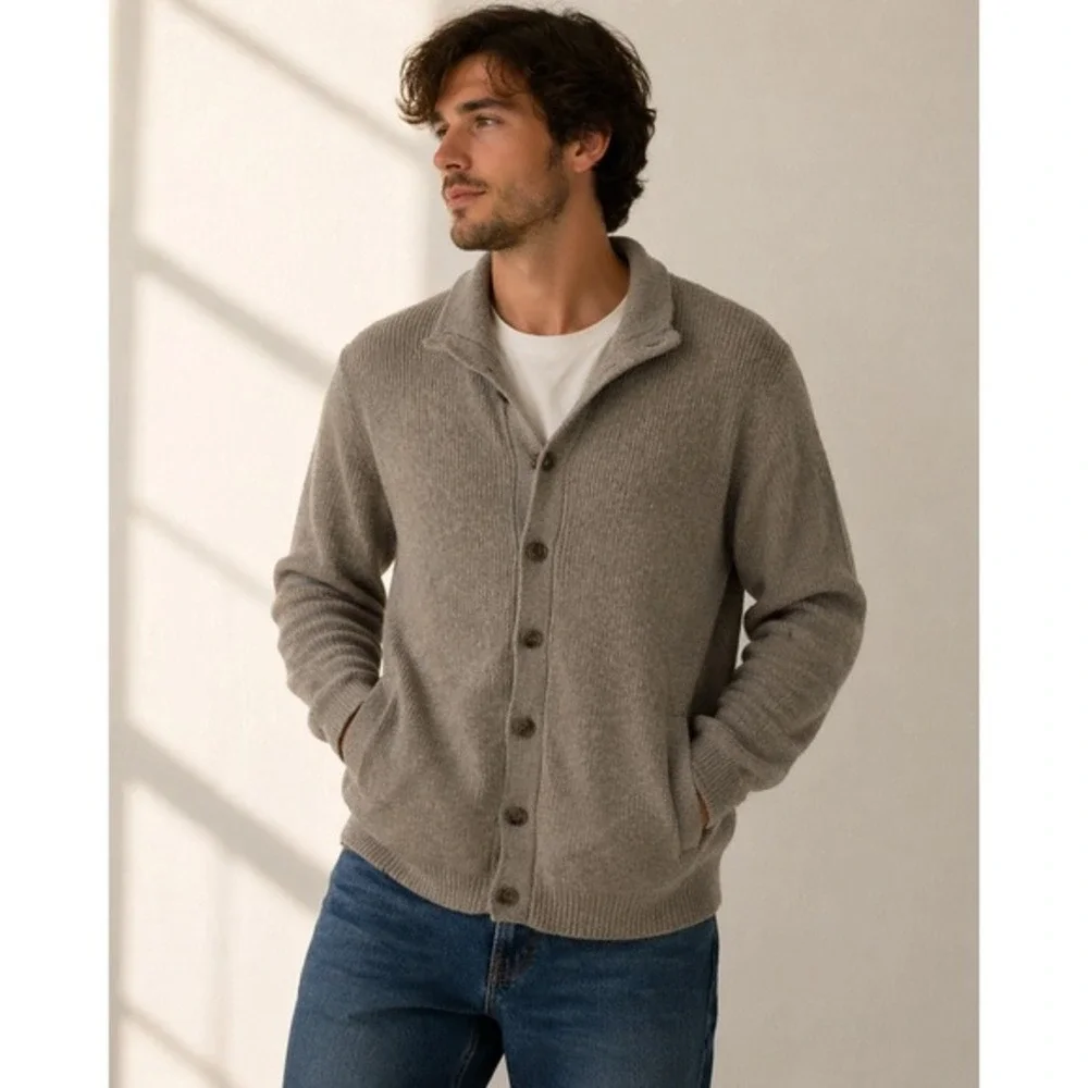 Banana Republic Mens XL Gray Button Front Cardigan Sweater Cotton Blend Knit